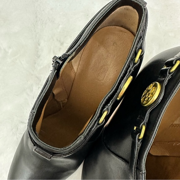 Coach Black Women’s Black Leather Salene Boots w Gold Ankle Bootie Heel Size 10 - Picture 8 of 16